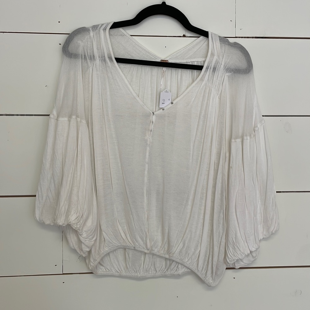 Free People White 3/4 Sleeve Top, Size M